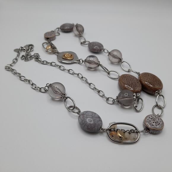 Chico's Long 42" Bead Necklace Beige Lavender Clear Layering - Picture 10 of 14